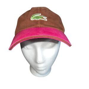 Vintage Lacoste cotton Brown Pink Strap Back Dad Hat Cap Logo Green Crocodile